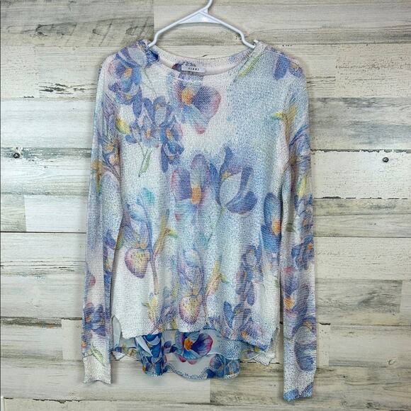 Sioni Tunic Sweater Knit/Chiffon Layered Long Sleeve Pullover Scoop Neck Medium - Picture 3 of 10